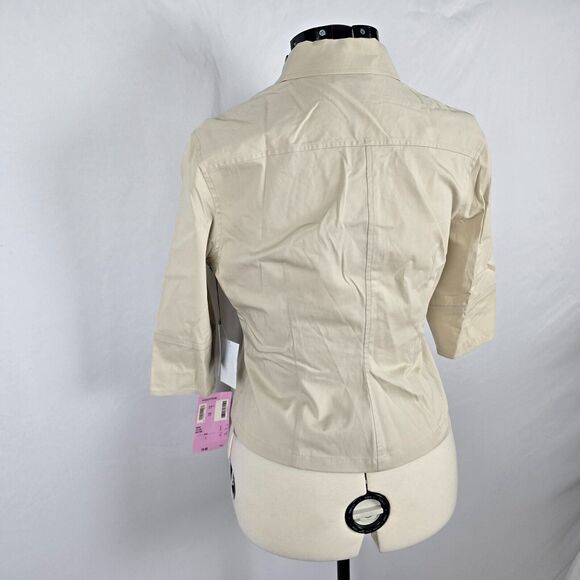 Classiques Entier Women's L Petite Beige Tan Button Down 3/4 Sleeve Collar NWT - Picture 13 of 16